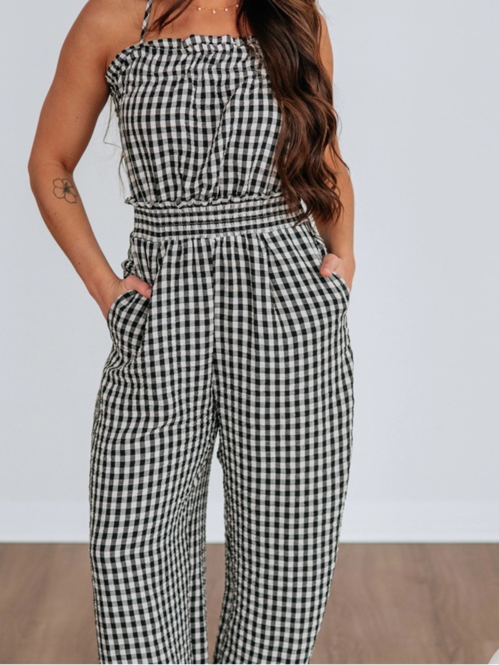 Gingham SWide-Leg Jumpsuit - Black & White - Picture 4 of 15